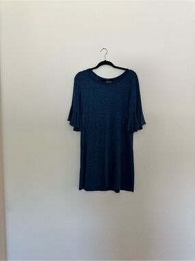 Navy Blue Ruffle Sleeve Tunic Top